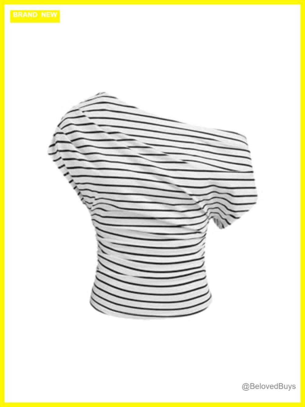 Striped Ruched Off Shoulder Asymmetrical Short Sleeve Fitted Top